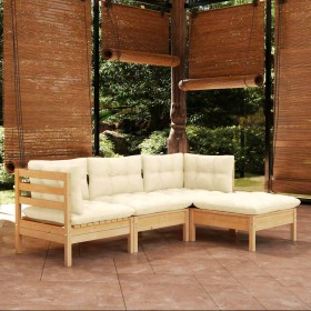 Muebles de jardín 4 piezas con cojines madera de pino crema en Conjuntos de jardín | Comprar online en Foru.es