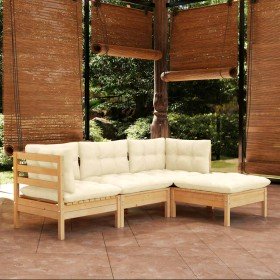 Muebles de jardín 4 piezas con cojines madera de pino crema en Conjuntos de jardín | Comprar online en Foru.es
