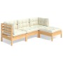 Muebles de jardín 4 piezas con cojines madera de pino crema en Conjuntos de jardín | Comprar online en Foru.es