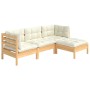 Muebles de jardín 4 piezas con cojines madera de pino crema en Conjuntos de jardín | Comprar online en Foru.es