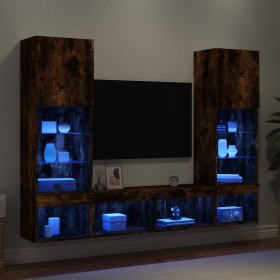 Muebles TV pared con LED 5 pzas madera ingeniería roble ahumado en Muebles TV | Comprar online en Foru.es