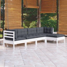 Muebles de jardín 5 pzas con cojines blanco madera de pino en Conjuntos de jardín | Comprar online en Foru.es