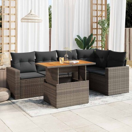 Set de muebles de jardín 6 pzas y cojines ratán sintético gris en Conjuntos de jardín | Comprar online en Foru.es