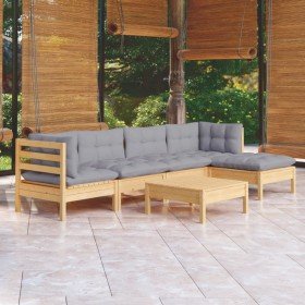 Juego de muebles de jardín 6 pzas y cojines madera pino gris en Conjuntos de jardín | Comprar online en Foru.es