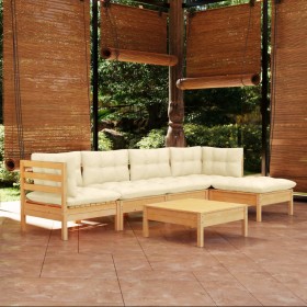 Muebles de jardín 6 piezas cojines madera de pino color crema en Conjuntos de jardín | Comprar online en Foru.es