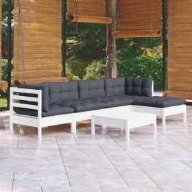 Muebles de jardín 6 pzas con cojines blanco madera de pino en Conjuntos de jardín | Comprar online en Foru.es