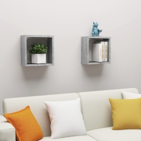 Estantes cubo de pared 2 unidades gris hormigón 30x15x30 cm en Estanterías | Comprar online en Foru.es
