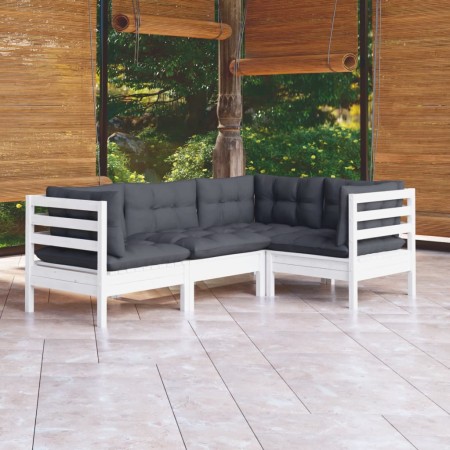 Muebles de jardín 4 pzas con cojines blanco madera de pino en Conjuntos de jardín | Comprar online en Foru.es