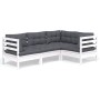 Muebles de jardín 4 pzas con cojines blanco madera de pino en Conjuntos de jardín | Comprar online en Foru.es