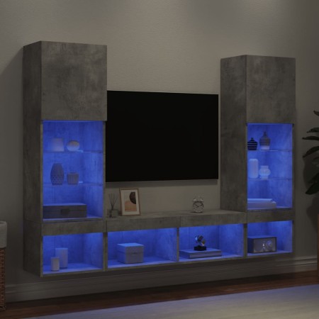 Muebles TV pared con LED 5 pzas madera ingeniería gris hormigón en Muebles TV | Comprar online en Foru.es