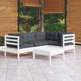 Muebles de jardín 5 pzas con cojines blanco madera de pino en Conjuntos de jardín | Comprar online en Foru.es