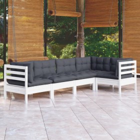 Muebles de jardín 5 pzas con cojines blanco madera de pino en Conjuntos de jardín | Comprar online en Foru.es