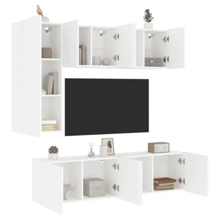 Muebles de TV de pared 5 piezas madera de ingeniería blanco en Muebles TV | Comprar online en Foru.es