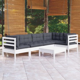 Muebles de jardín 6 pzas con cojines blanco madera de pino en Conjuntos de jardín | Comprar online en Foru.es