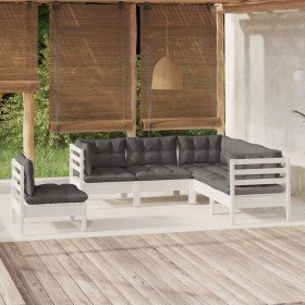 Muebles de jardín 5 pzas con cojines blanco madera de pino en Conjuntos de jardín | Comprar online en Foru.es