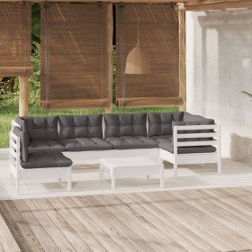 Muebles de jardín 7 pzas con cojines blanco madera de pino en Conjuntos de jardín | Comprar online en Foru.es