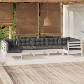 Muebles de jardín 7 pzas con cojines blanco madera de pino en Conjuntos de jardín | Comprar online en Foru.es