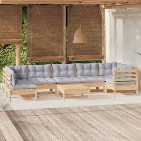 Juego de muebles de jardín 8 pzas y cojines madera pino gris en Conjuntos de jardín | Comprar online en Foru.es