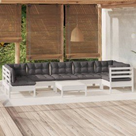 Muebles de jardín 8 pzas con cojines blanco madera de pino en Conjuntos de jardín | Comprar online en Foru.es