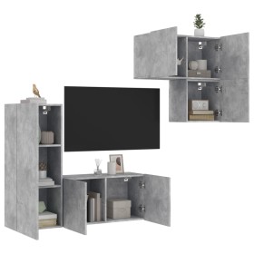 Muebles de TV de pared 4 pzas madera ingeniería gris hormigón en Muebles TV | Comprar online en Foru.es