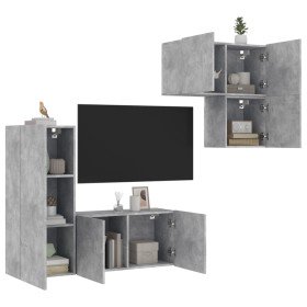 Muebles de TV de pared 4 pzas madera ingeniería gris hormigón en Muebles TV | Comprar online en Foru.es