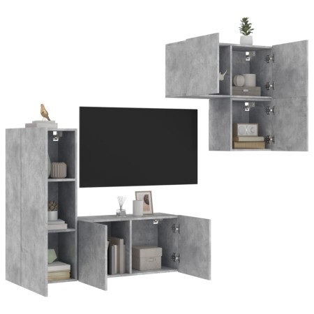 Muebles de TV de pared 4 pzas madera ingeniería gris hormigón en Muebles TV | Comprar online en Foru.es