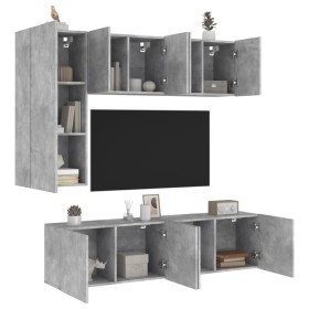Muebles de TV de pared 5 pzas madera ingeniería gris hormigón en Muebles TV | Comprar online en Foru.es