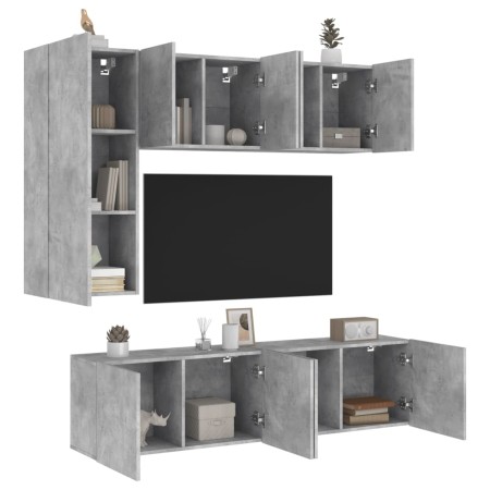 Muebles de TV de pared 5 pzas madera ingeniería gris hormigón en Muebles TV | Comprar online en Foru.es
