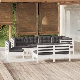Muebles de jardín 9 pzas y cojines blanco madera maciza de pino en Conjuntos de jardín | Comprar online en Foru.es