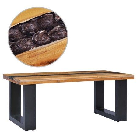 Mesa de centro madera maciza de teca y poliresina 100x50x40 cm de vidaXL, Mesas de centro - Ref: Foro24-281646, Precio: 238,4...