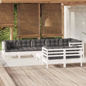 Muebles de jardín 9 pzas con cojines blanco madera maciza pino en Conjuntos de jardín | Comprar online en Foru.es
