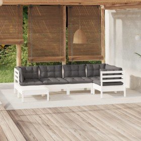 Muebles de jardín 6 pzas con cojines blanco madera maciza pino en Conjuntos de jardín | Comprar online en Foru.es