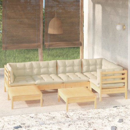 Muebles de jardín 7 pzas y cojines madera maciza de pino crema en Conjuntos de jardín | Comprar online en Foru.es