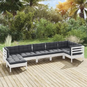 Muebles de jardín 8 pzas con cojines blanco madera de pino en Conjuntos de jardín | Comprar online en Foru.es