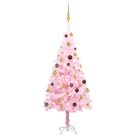 Árbol de Navidad preiluminado con luces y bolas rosa 150 cm en Decoración Festiva y Estacional | Comprar online en Foru.es