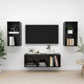 Muebles de salón 3 piezas madera de ingeniería negro con brillo de vidaXL, Muebles TV - Ref: Foro24-3079743, Precio: 125,99 €...