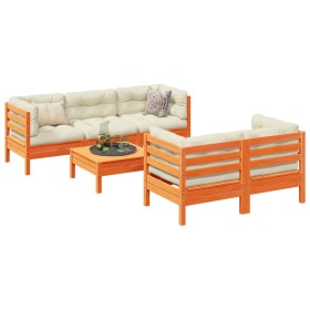 Set de sofás jardín 6 pzas con cojines madera pino marrón cera en Conjuntos de jardín | Comprar online en Foru.es