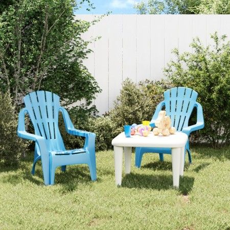 Sillas de jardín niños 2 uds aspecto madera PP azul 37x34x44 cm de vidaXL, Sillas de jardín - Ref: Foro24-364739, Precio: 63,...
