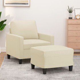 Sillón con taburete cuero sintético color crema 60 cm en Sofás | Comprar online en Foru.es