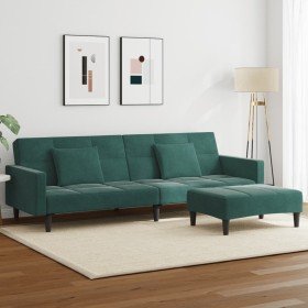 Sofá cama de 2 plazas con taburete terciopelo verde oscuro en Sofás | Comprar online en Foru.es