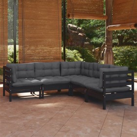 Muebles de jardín 5 pzas con cojines negro madera maciza pino en Conjuntos de jardín | Comprar online en Foru.es