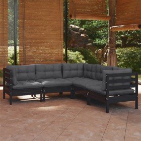 Muebles de jardín 5 pzas con cojines negro madera maciza pino en Conjuntos de jardín | Comprar online en Foru.es