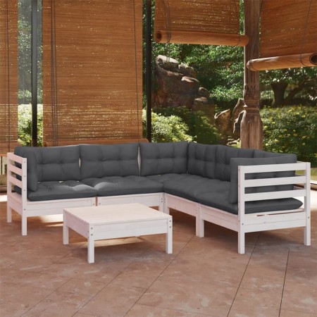 Muebles de jardín 6 pzas con cojines blanco madera maciza pino en Conjuntos de jardín | Comprar online en Foru.es