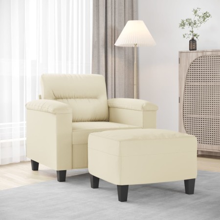 Sillón con taburete cuero sintético color crema 60 cm en Sofás | Comprar online en Foru.es