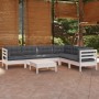 Muebles de jardín 8 pzas con cojines blanco madera de pino en Conjuntos de jardín | Comprar online en Foru.es