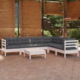 Muebles de jardín 8 pzas con cojines blanco madera de pino en Conjuntos de jardín | Comprar online en Foru.es