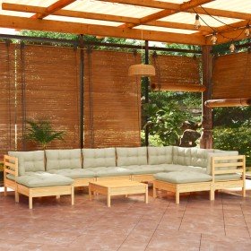 Muebles de jardín 10 pzas y cojines madera maciza de pino crema en Conjuntos de jardín | Comprar online en Foru.es