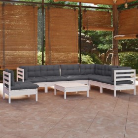 Muebles de jardín 8 pzas con cojines blanco madera maciza pino en Conjuntos de jardín | Comprar online en Foru.es