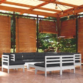 Muebles de jardín 10 pzas con cojines blanco madera maciza pino en Conjuntos de jardín | Comprar online en Foru.es
