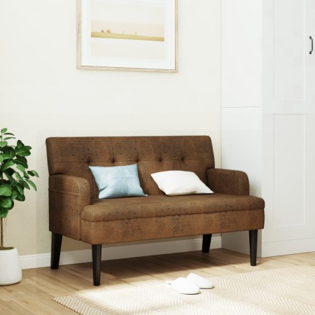 Banco con respaldo ante sintético marrón 112x65,5x75 cm en Bancos | Comprar online en Foru.es